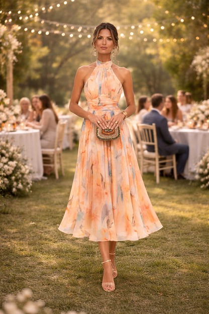 Esther | Halter Neck Watercolour Print Dress