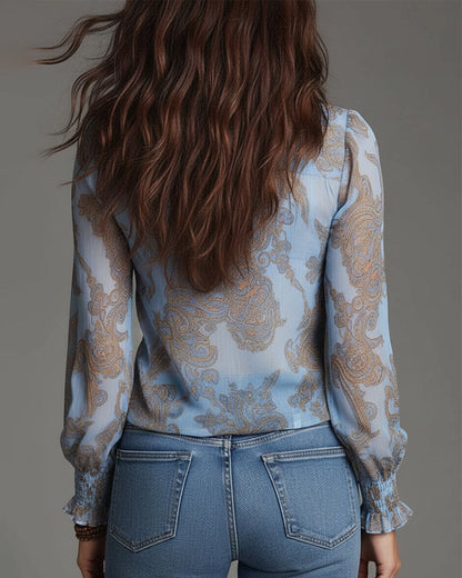 Vaidile - Casual Half-Zip Ruffled Blouse