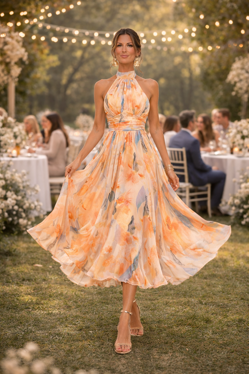 Esther | Halter Neck Watercolour Print Dress