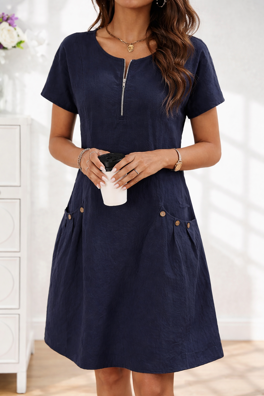 LINEN ZIP DRESS