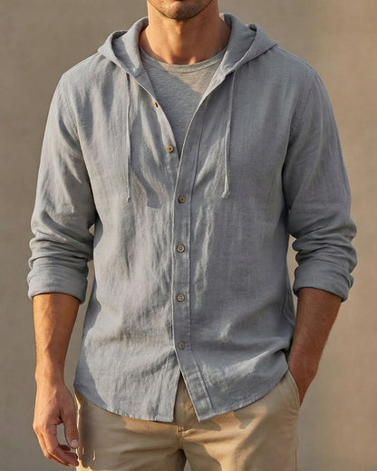 Elio Linen-Blend Hooded Shirt