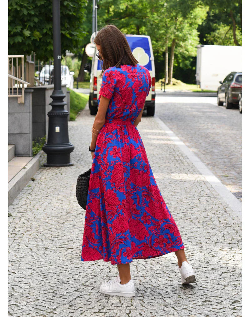 Floral Maxi Dress V Neck Wrap Silhouette Lightweight