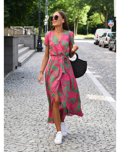 Floral Maxi Dress V Neck Wrap Silhouette Lightweight
