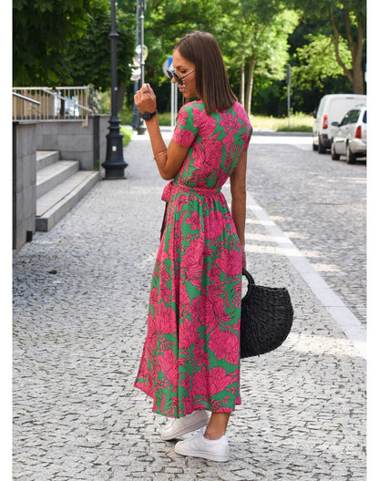Floral Maxi Dress V Neck Wrap Silhouette Lightweight