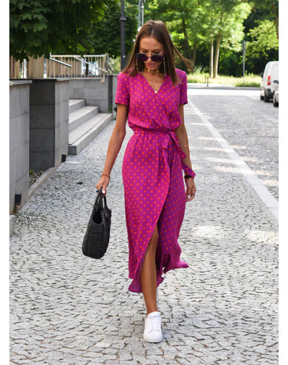 Floral Maxi Dress V Neck Wrap Silhouette Lightweight