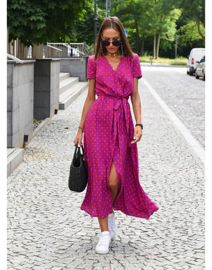 Floral Maxi Dress V Neck Wrap Silhouette Lightweight
