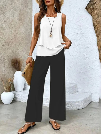 Analy - Sleeveless Top And Wide-Leg Pants Set