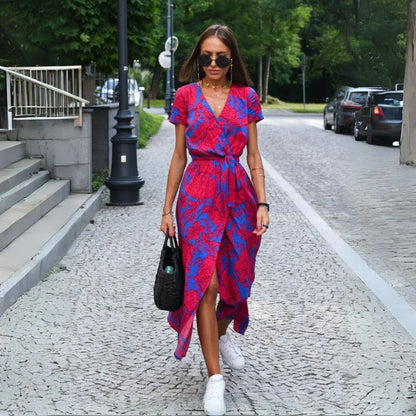 Floral Maxi Dress V Neck Wrap Silhouette Lightweight
