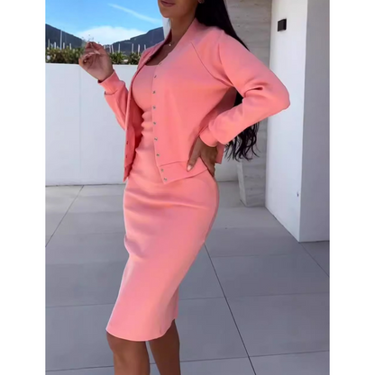 Two-piece set with a dress and a jacket with spaghetti straps
