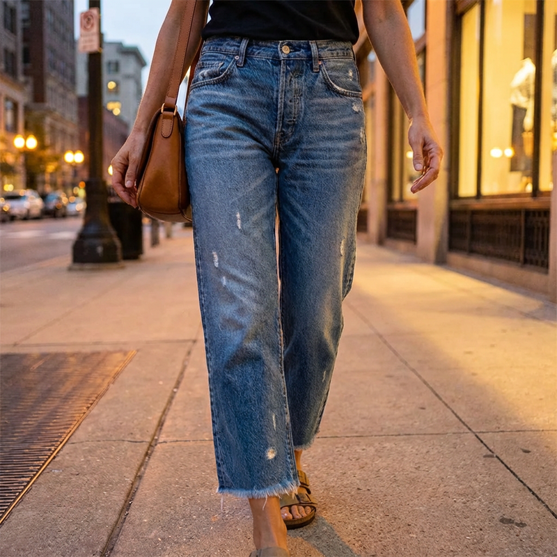 Women’s retro cropped straight-leg jeans